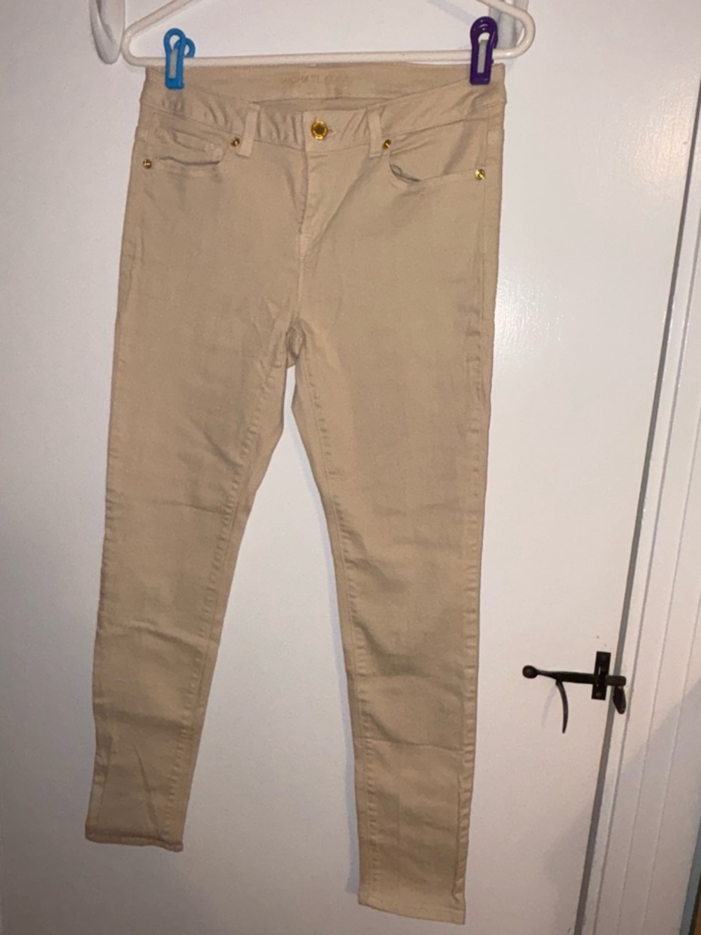 Michael Kors Beige Skinny Stretch Jeans with Gold Hardware